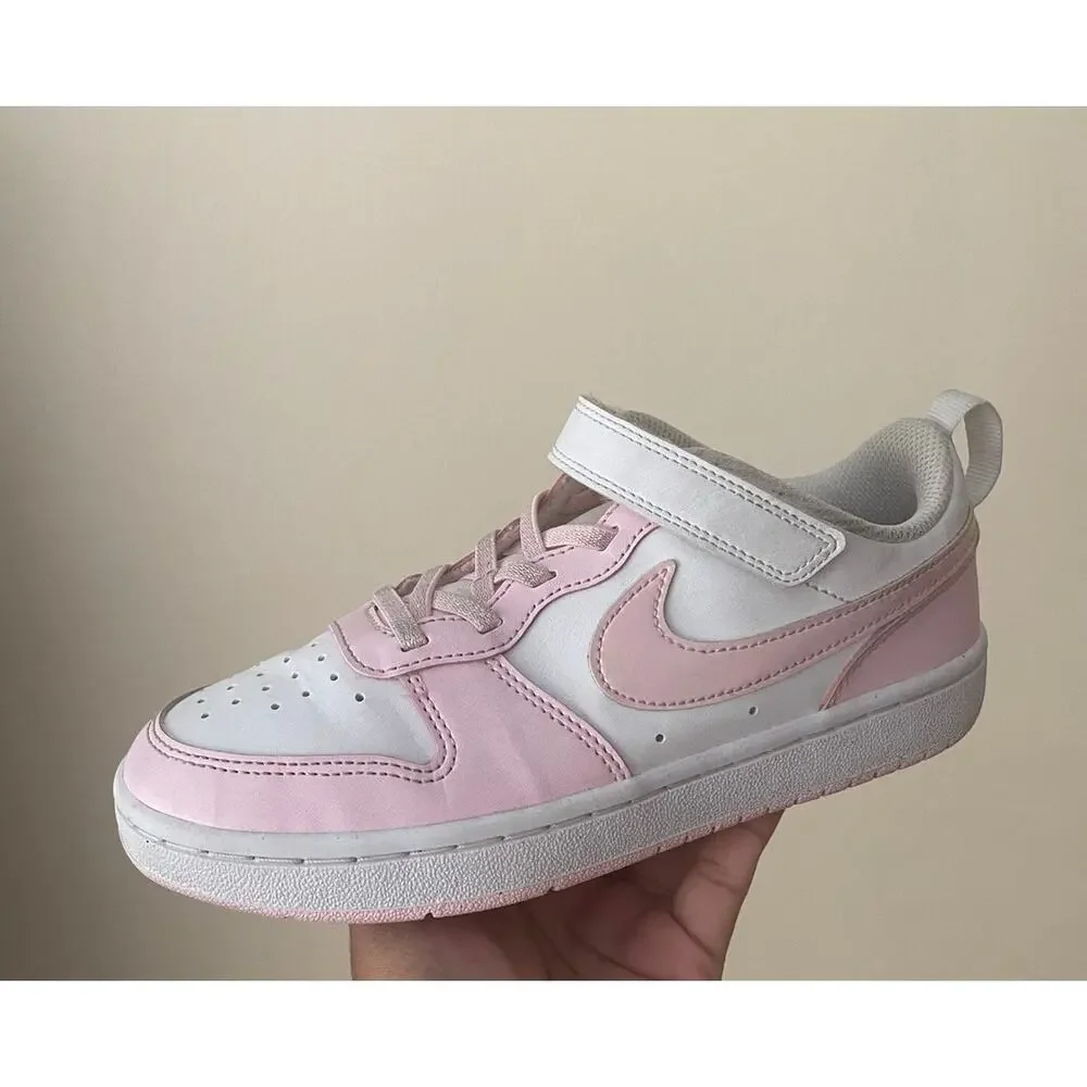 NIKE Court Borough Low Recraft Youth Girls Size 2 Pink White Sneakers